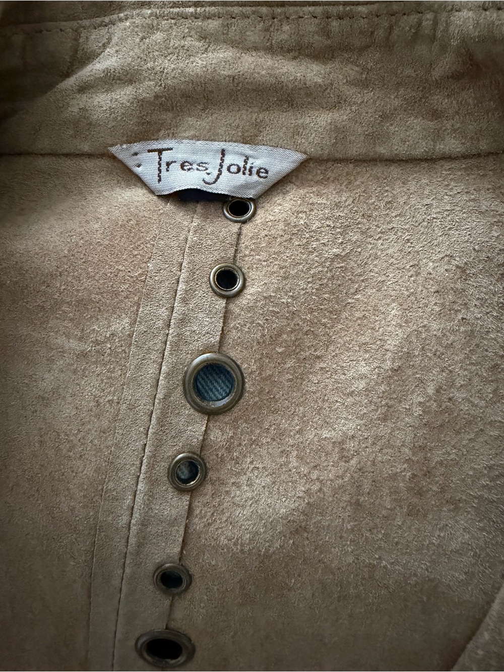 Tres Jolie Accessories Tan Suede Eyelet-Trim Jacket - Picture 7 of 7